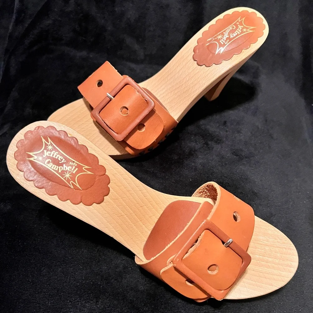 Jeffrey Campbell mules, wood and leather. Size 8 - Picture 1 of 6